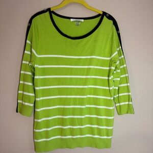 Allison Daley Green and White Striped Sweater/Blouse